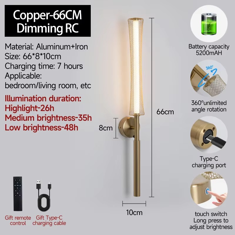 Lumière Cordless Wall Sconce – Rechargeable Dimmable LED Wall Light with Remote | Japandi Bedroom & Living Room Decor