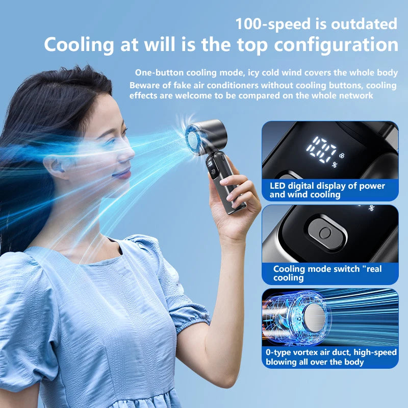 Lenovo Ice Cooling Handheld Fan – 100-Speed Turbo Portable USB Rechargeable Foldable Neck & Desk Fan