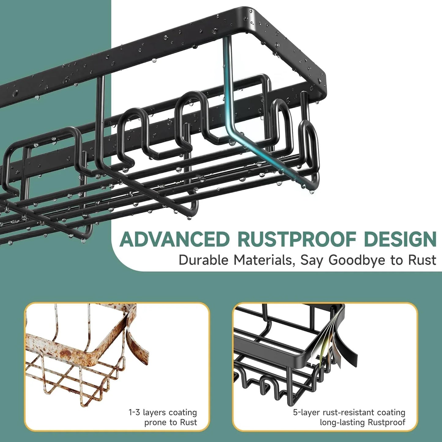 6-Pack Rustproof Waterproof Shower Caddy - No Drill Adhesive Wall Shelves for Heavyweight Storage in Bathroom, Home & Kitchen