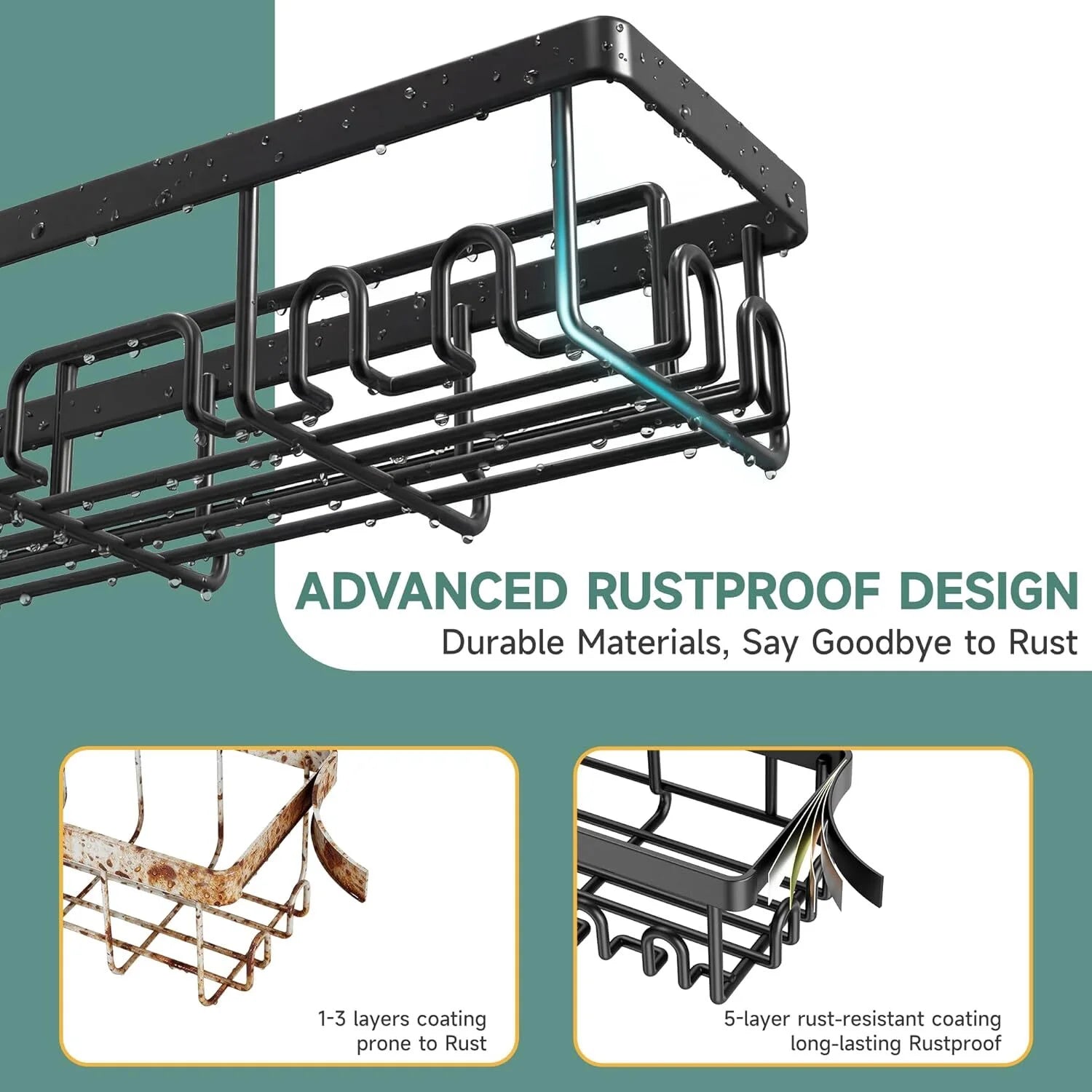 6-Pack Rustproof Waterproof Shower Caddy - No Drill Adhesive Wall Shelves for Heavyweight Storage in Bathroom, Home & Kitchen