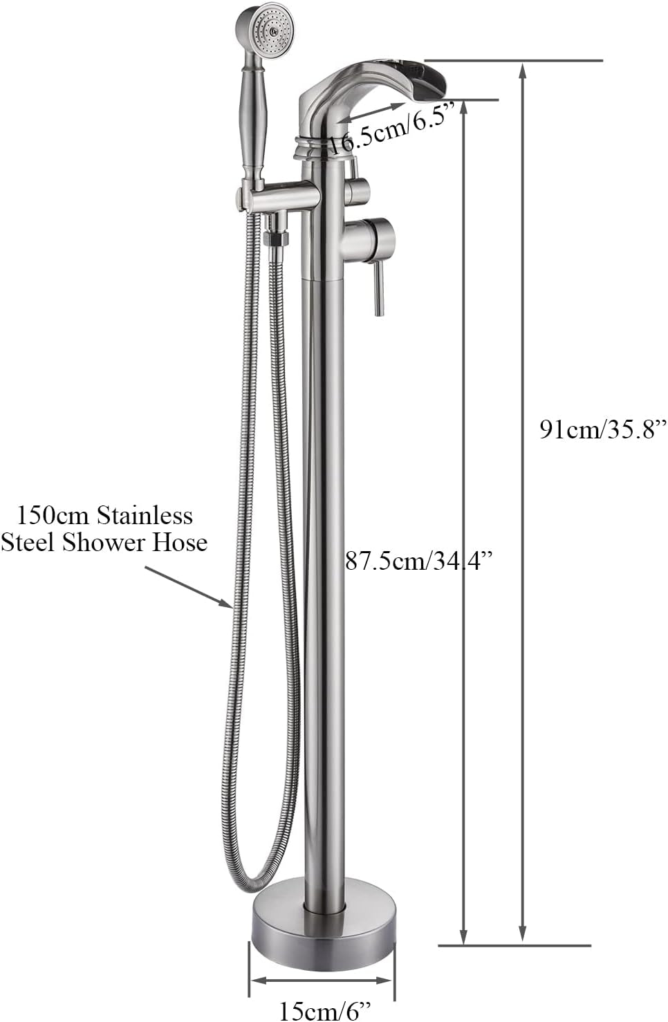 Stylish Freestanding Tub Filler with Waterfall Design & Handheld Sprayer - Stainless Steel Bathtub Faucet Set