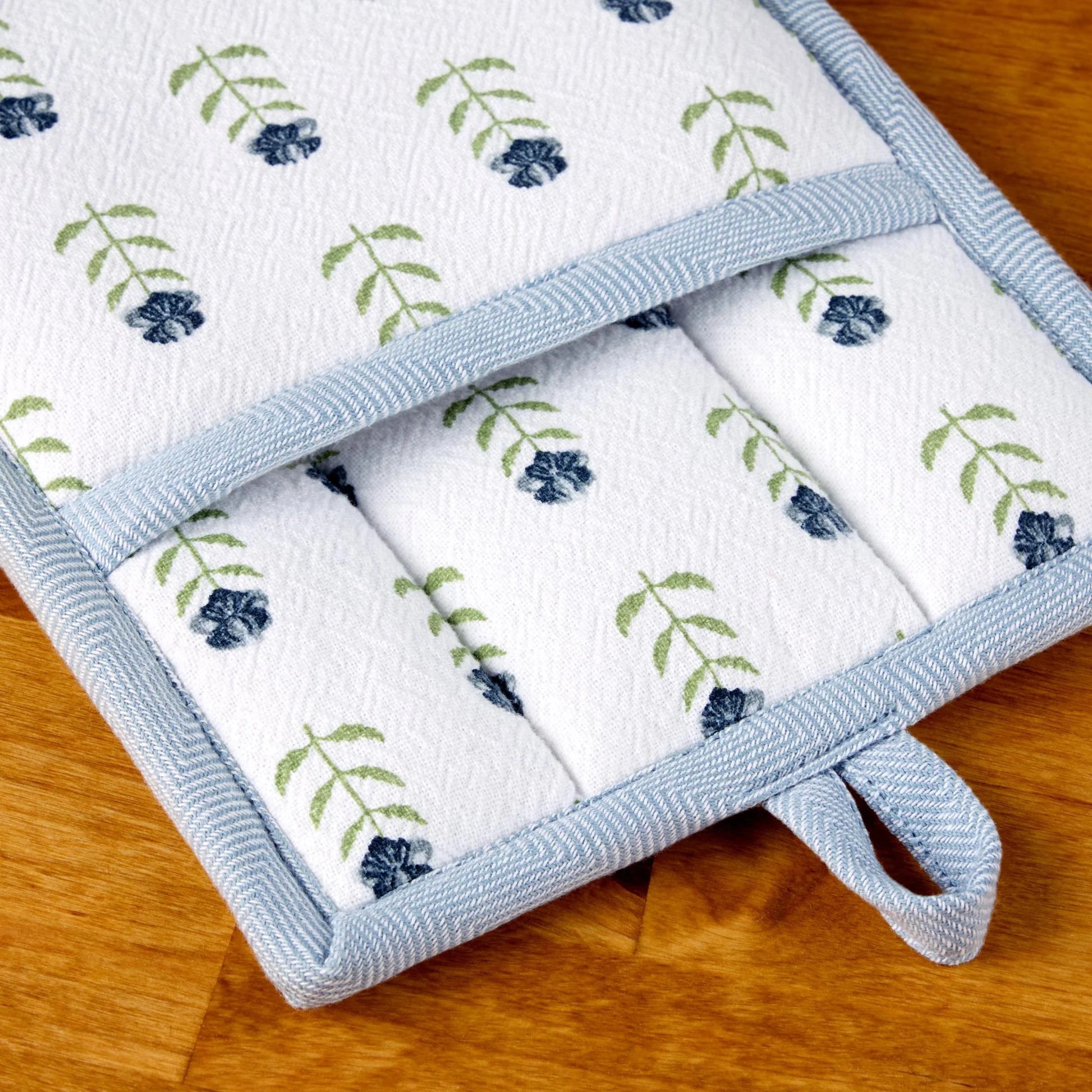 Drew Barrymore  Home 4-Piece Kitchen Set: Stylish Blue Oven Mitt, Pot Holder, and Mini Mitts