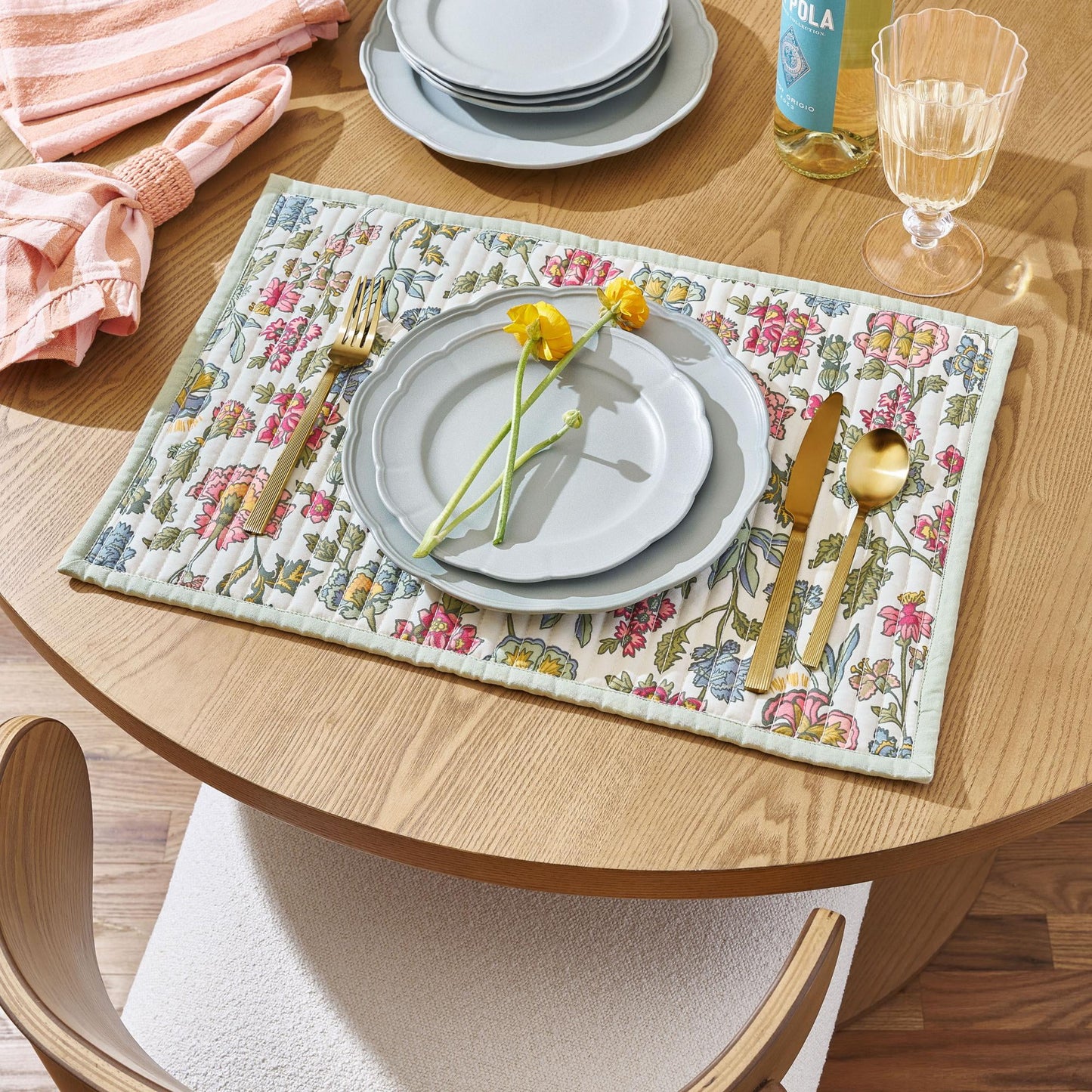 Drew Barrymore's  Wildflower Quilted Print Fabric Placemat - Stylish and Versatile, 20"W x 14