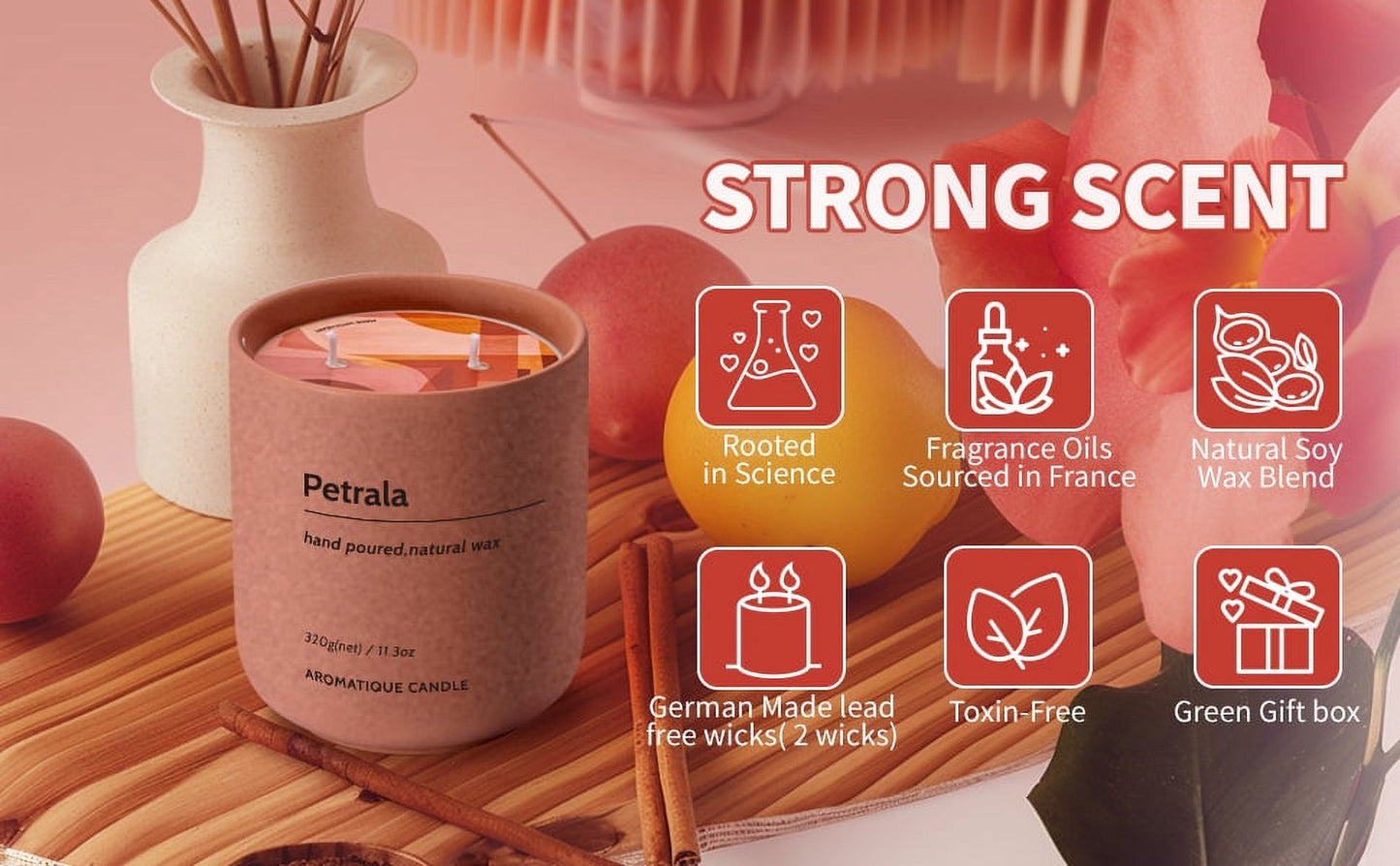 Teak Scented Jar Candles - 11.3 Oz, 50 Hour Burn Time, Perfect Gift for Men & Dads, Lead-Free Cotton Wicks