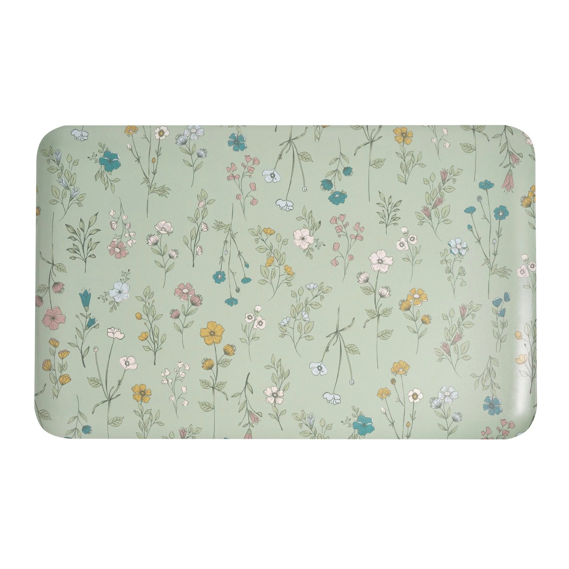 Drew Barrymore's  Ditsy Botanical Comfort Mat - Stylish Green Design, 32"W x 20"L