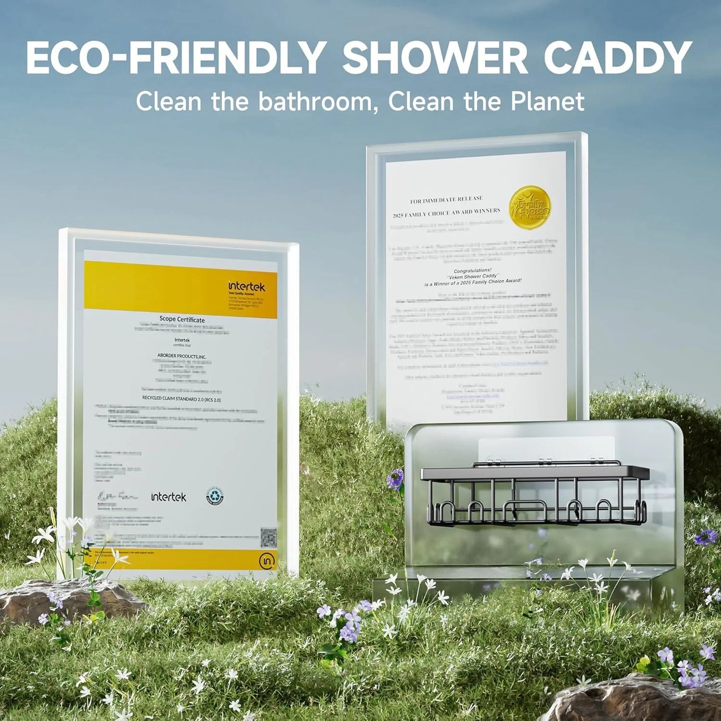 6-Pack Rustproof Waterproof Shower Caddy - No Drill Adhesive Wall Shelves for Heavyweight Storage in Bathroom, Home & Kitchen