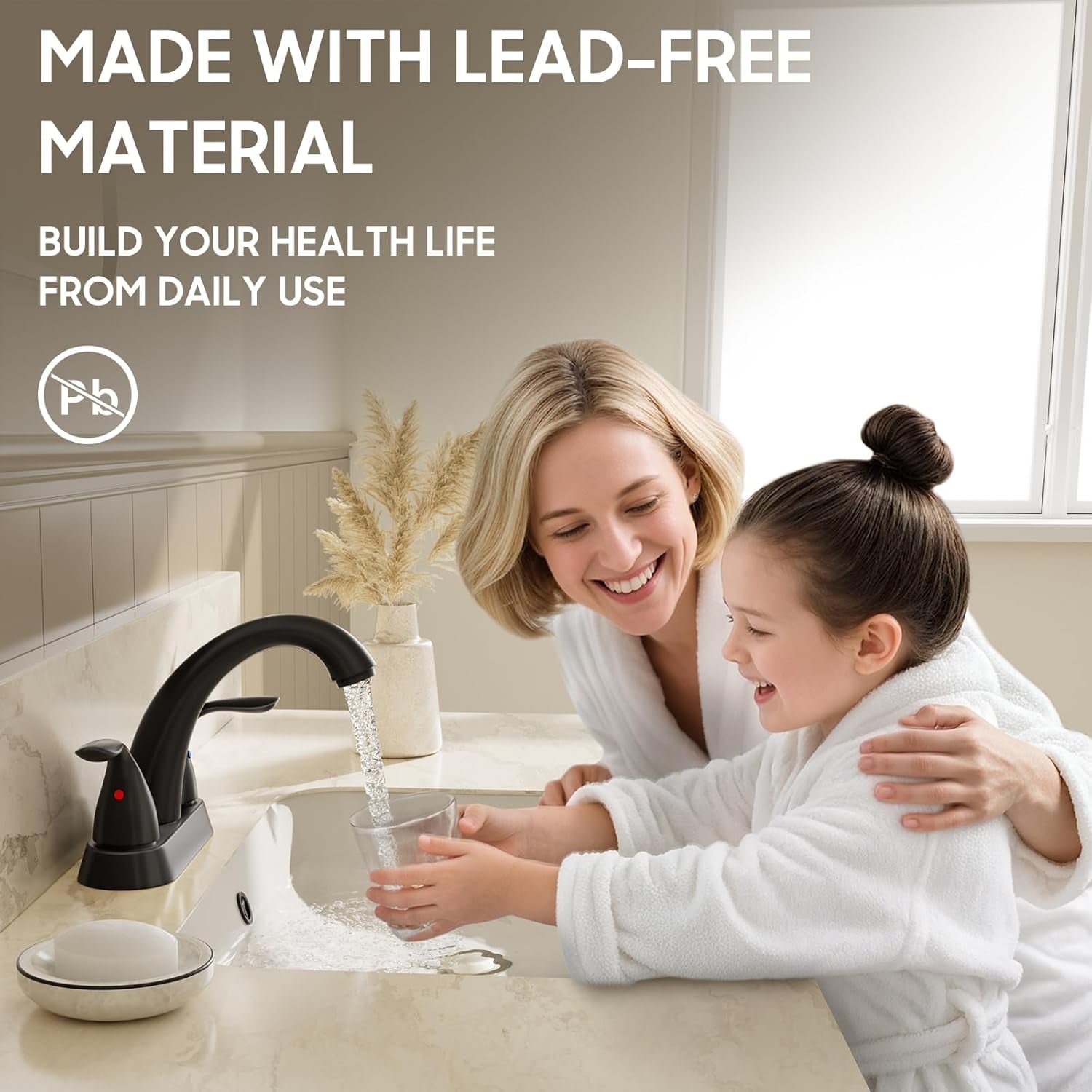 Matte Black Centerset Bathroom Sink Faucet with Copper Pop-Up Drain & Water Supply Lines - 2 or 3 Hole Installation, Lead-Free Design