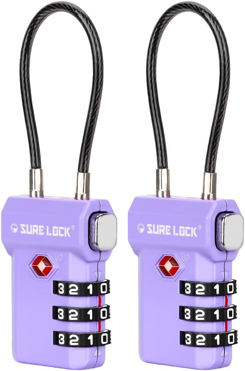 TSA Approved 3-Digit Combination Cable Luggage Locks - Easy-Press Button & Large Dial for Suitcases and Backpacks - Multi-Pack with Color Choices!