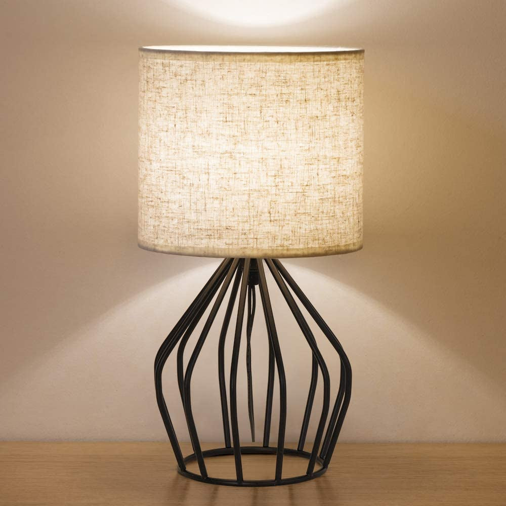 Modern Gold Table Lamp - Stylish Hollow Base with Linen Shade, Perfect Small Bedside Lamp for Bedrooms and Living Rooms
