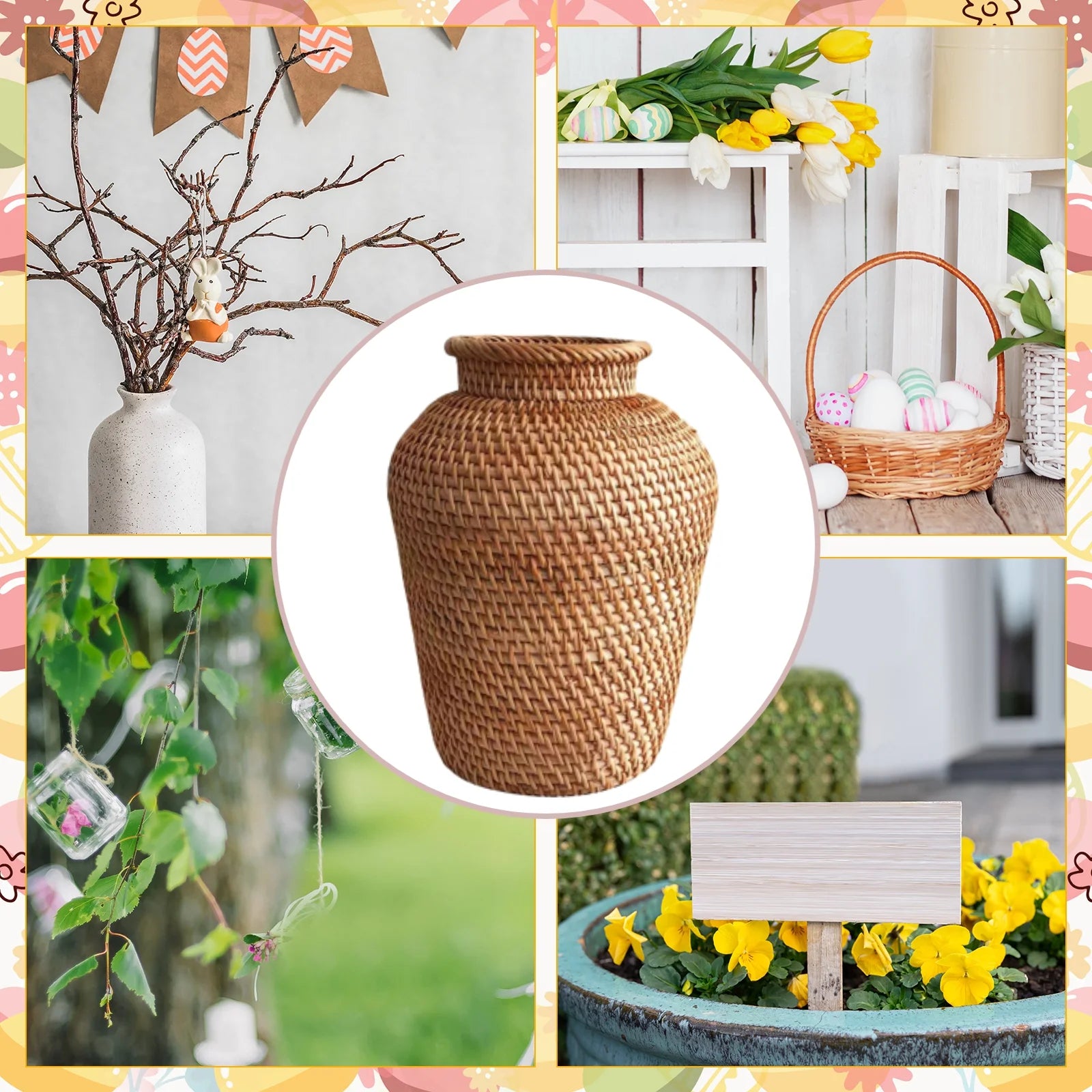 Stylish Rattan Wicker Vase - Elegant Flower Pot Holder & Plant Storage Decor