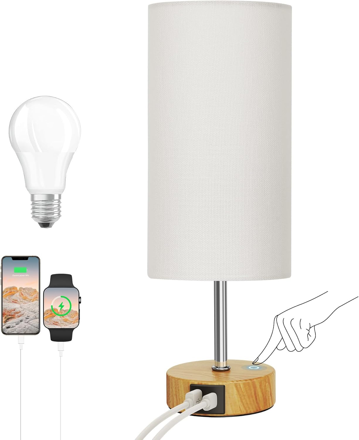 12.8" Touch Control Table Lamp - 3-Way Dimmable Nightstand Lamp with 2 USB Ports & 5000K LED Bulb (2 Pack) - Perfect for Modern Living Rooms!