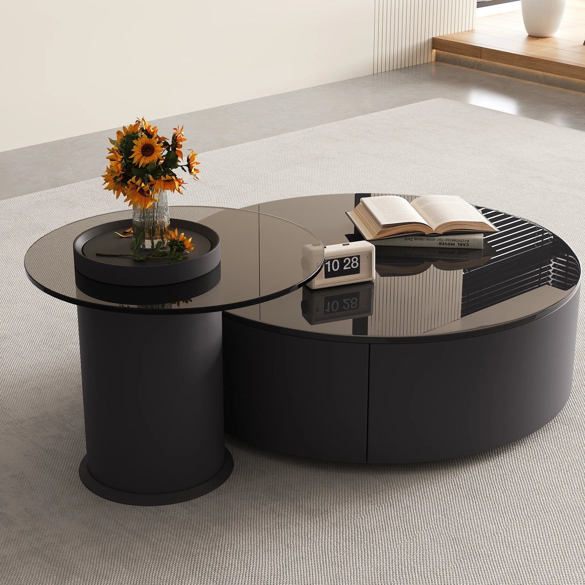 Noir Round Glass Coffee Table