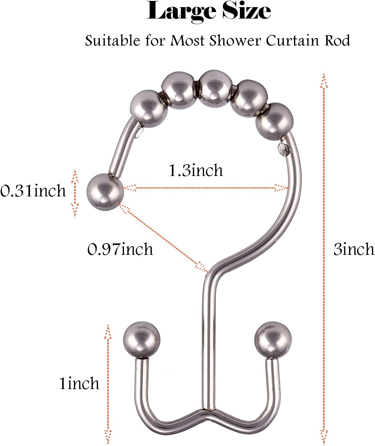 Rust-Resistant Metal Double Glide Shower Curtain Hooks - Modern Nickel Design for Stylish Bathrooms