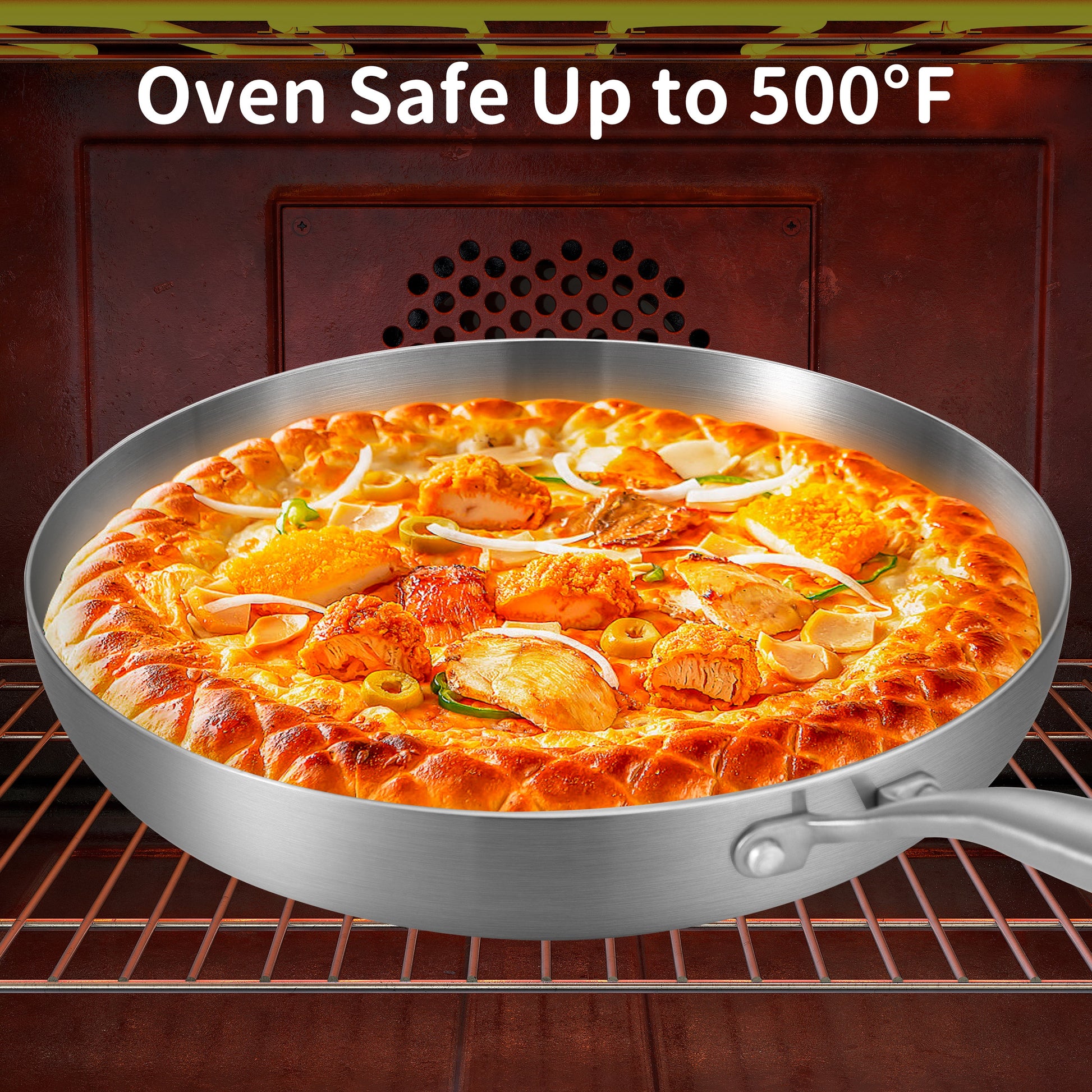 Premium  12-Inch Stainless Steel Frying Pan with Lid - Induction Compatible, Dishwasher & Oven Safe, Detachable Handle