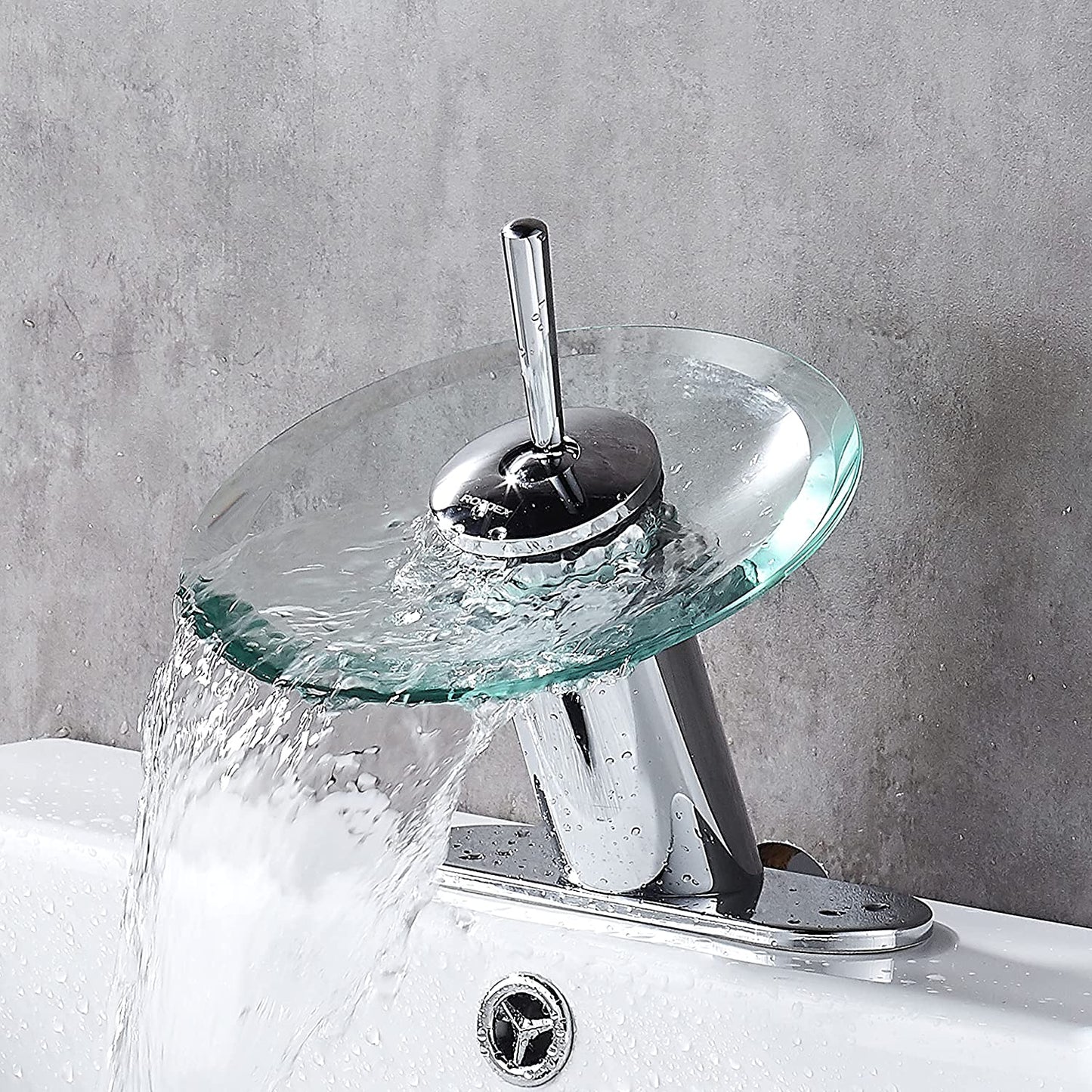 Modern Polished Chrome Waterfall Bathroom Sink Faucet with Unique Brass and Glass Design - Perfect for Vanity and Corner Sinks