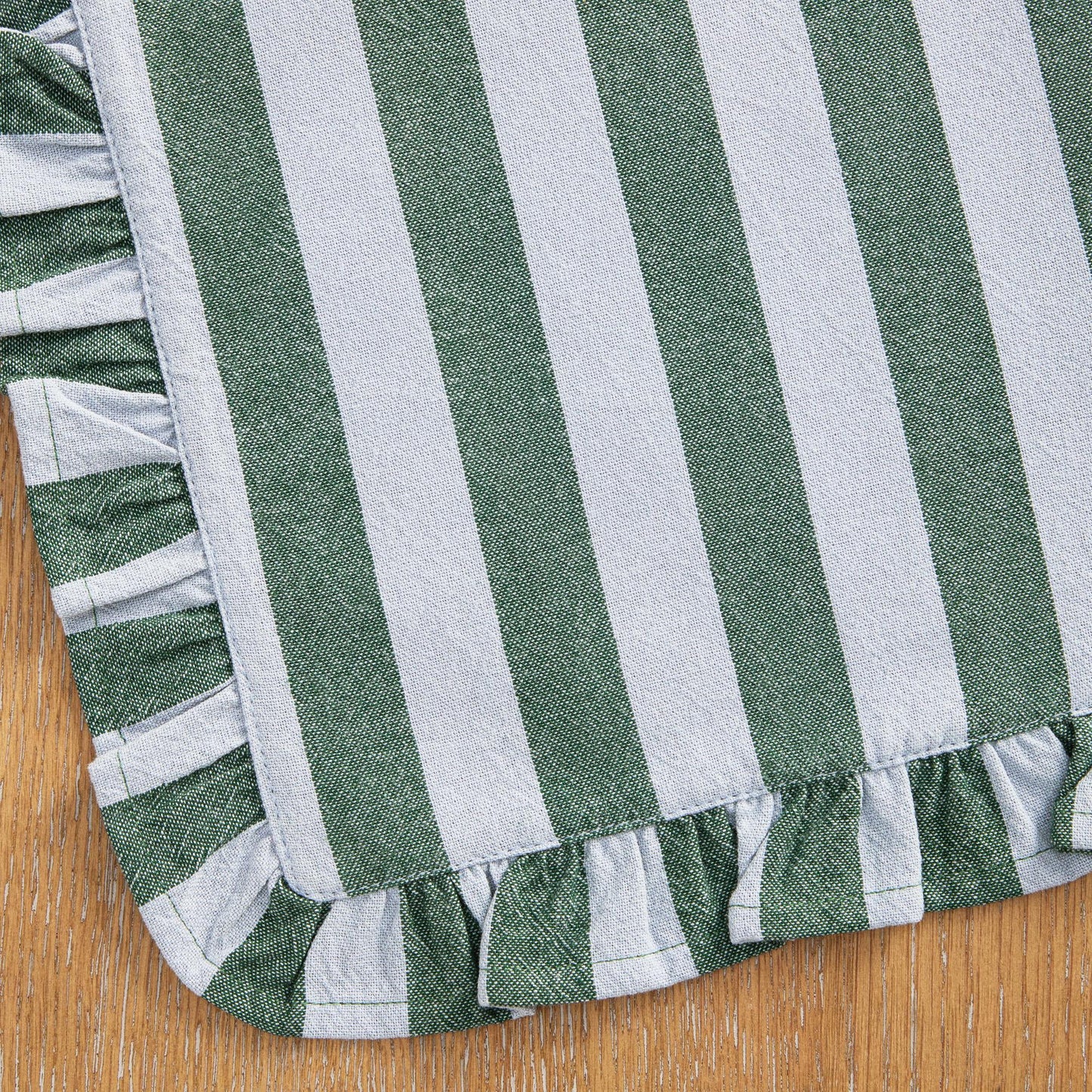 Charming Cornflower Blue & Thyme Green Ruffle Stripe Placemat by Drew Barrymore - 20"W x 14"L