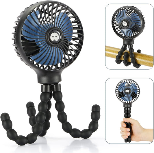 Mini Handheld Portable Fan - Versatile USB/Battery-Powered Stroller, Car Seat, and Desk Fan with Flexible Tripod for Camping and Travel (Black)