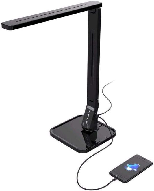 27 LED Eye-Caring Desk Lamp - 5 Brightness Levels, 4 Lighting Modes, Touch Control, USB Charging, Auto Timer - Sleek Black Design