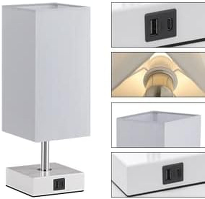 3-Way Touch Table Lamp with USB Ports - Stylish Grey Nightstand & Desk Lamp, LED Bulb Included
