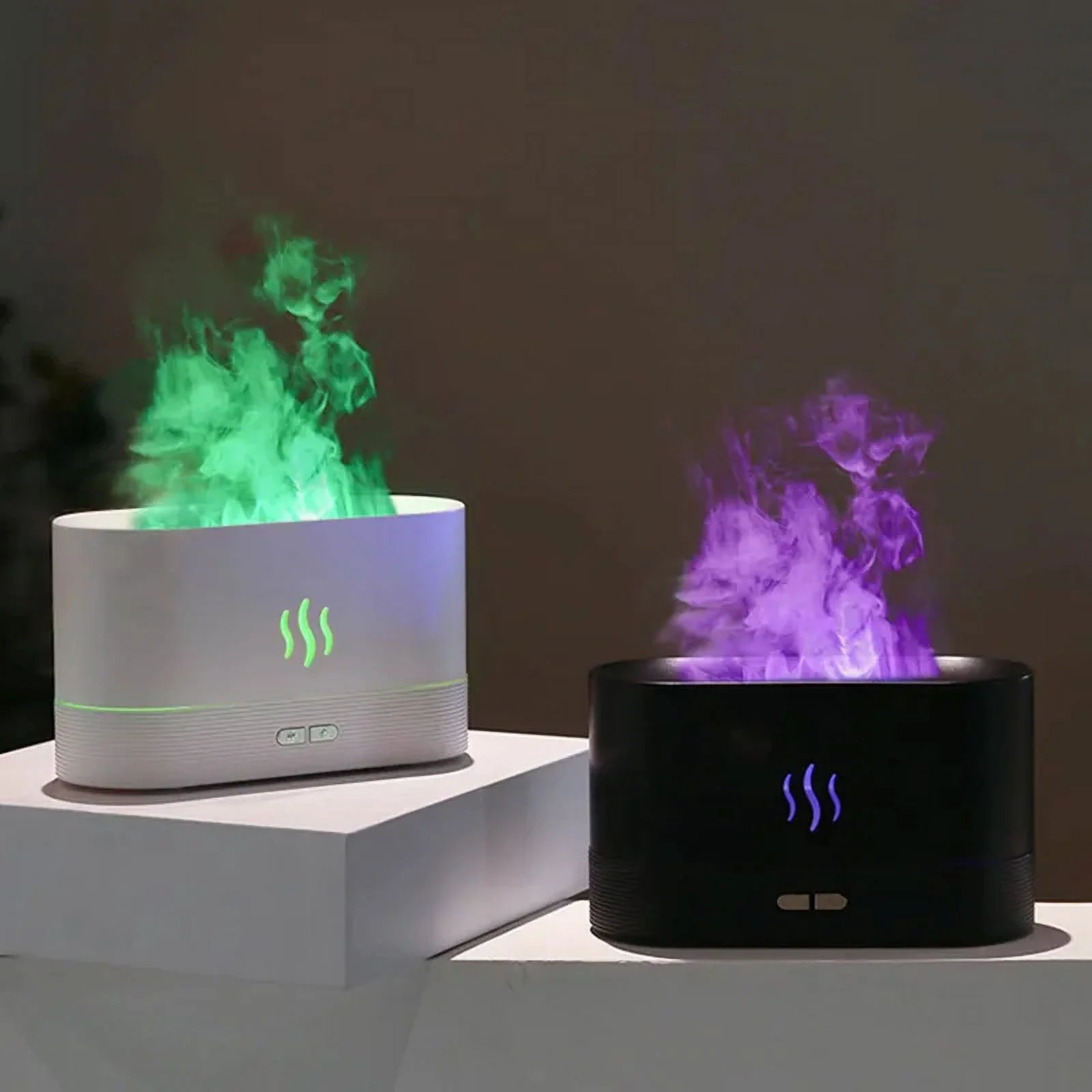 Ultrasonic Cool Mist Humidifier with 7 Color Flame Lights & Essential Oil Diffuser - Perfect for Any Room, White