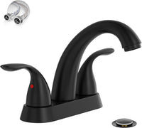 Matte Black Centerset Bathroom Sink Faucet with Copper Pop-Up Drain & Water Supply Lines - 2 or 3 Hole Installation, Lead-Free Design