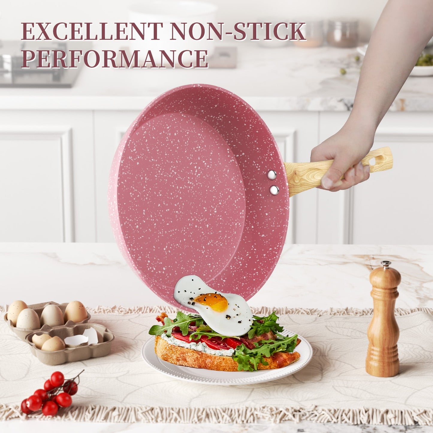 Stylish  6-Piece Nonstick Frying Pan Set in Pink - Includes 8", 9.5", and 11" Pans with Lids