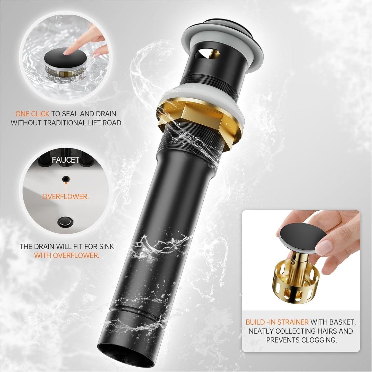 Matte Black Centerset Bathroom Sink Faucet with Copper Pop-Up Drain & Water Supply Lines - 2 or 3 Hole Installation, Lead-Free Design