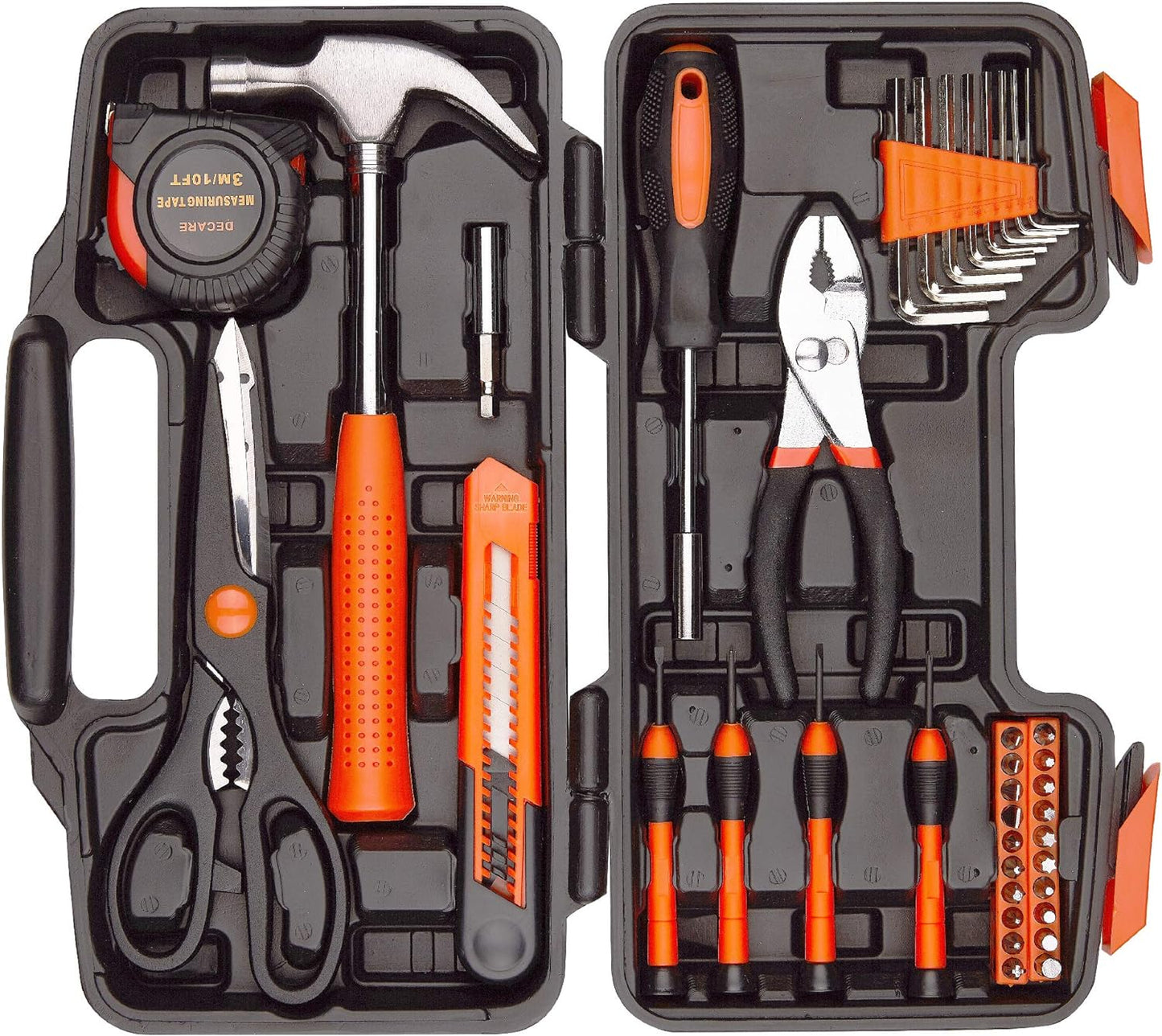 Complete 39-Piece Household Tool Kit with Portable Storage Case - Essential Repair Tools in Vibrant Orange