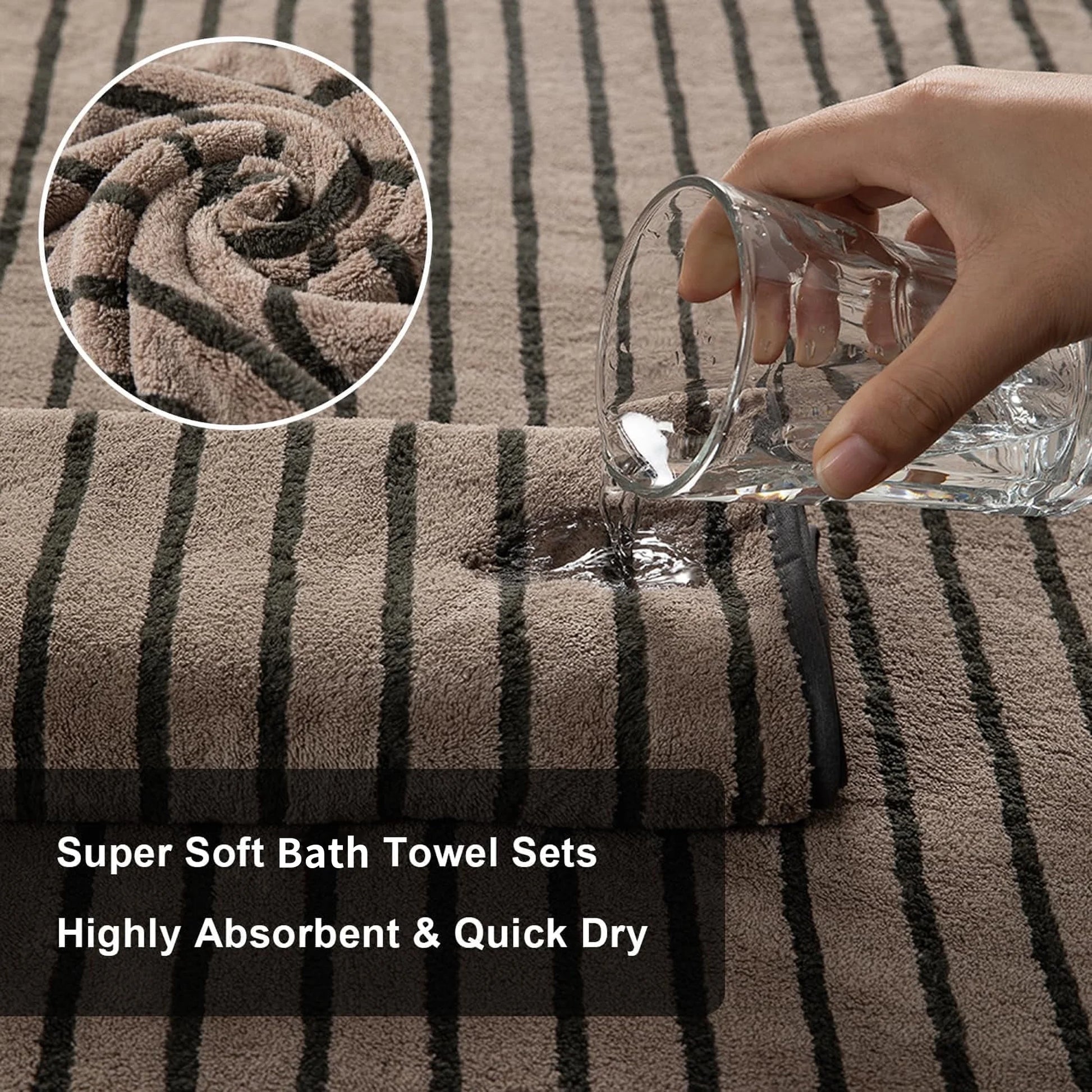 Luxurious  8-Piece Dark Brown Bicolor Stripe Bath Towel Set - Includes Oversized Towels, Hand Towels, and Washcloths