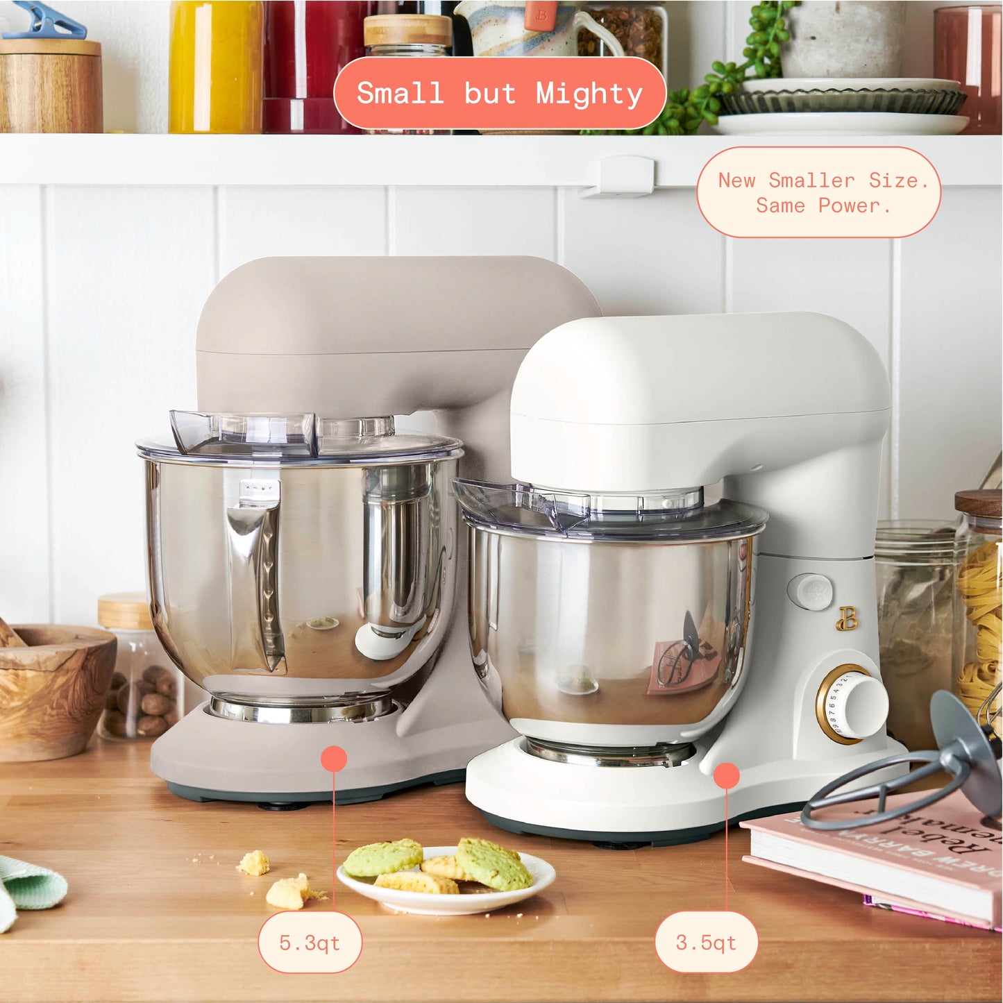 Elegant 3.5 Qt Stand Mixer in White with Essential Attachments: Flat Beater, Dough Hook, and Balloon Whisk