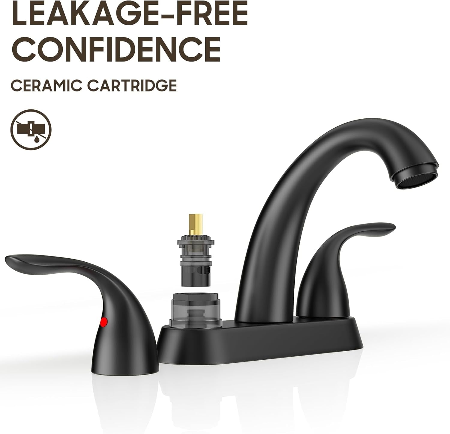 Matte Black Centerset Bathroom Sink Faucet with Copper Pop-Up Drain & Water Supply Lines - 2 or 3 Hole Installation, Lead-Free Design