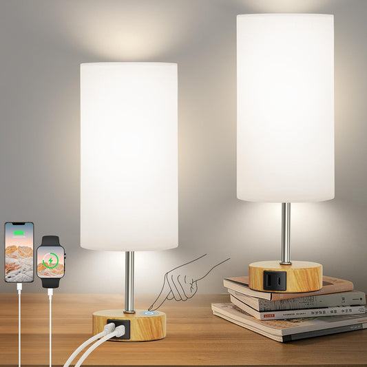 12.8" Touch Control Table Lamp - 3-Way Dimmable Nightstand Lamp with 2 USB Ports & 5000K LED Bulb (2 Pack) - Perfect for Modern Living Rooms!