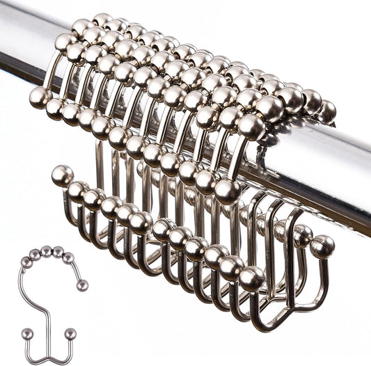 Rust-Resistant Metal Double Glide Shower Curtain Hooks - Modern Nickel Design for Stylish Bathrooms