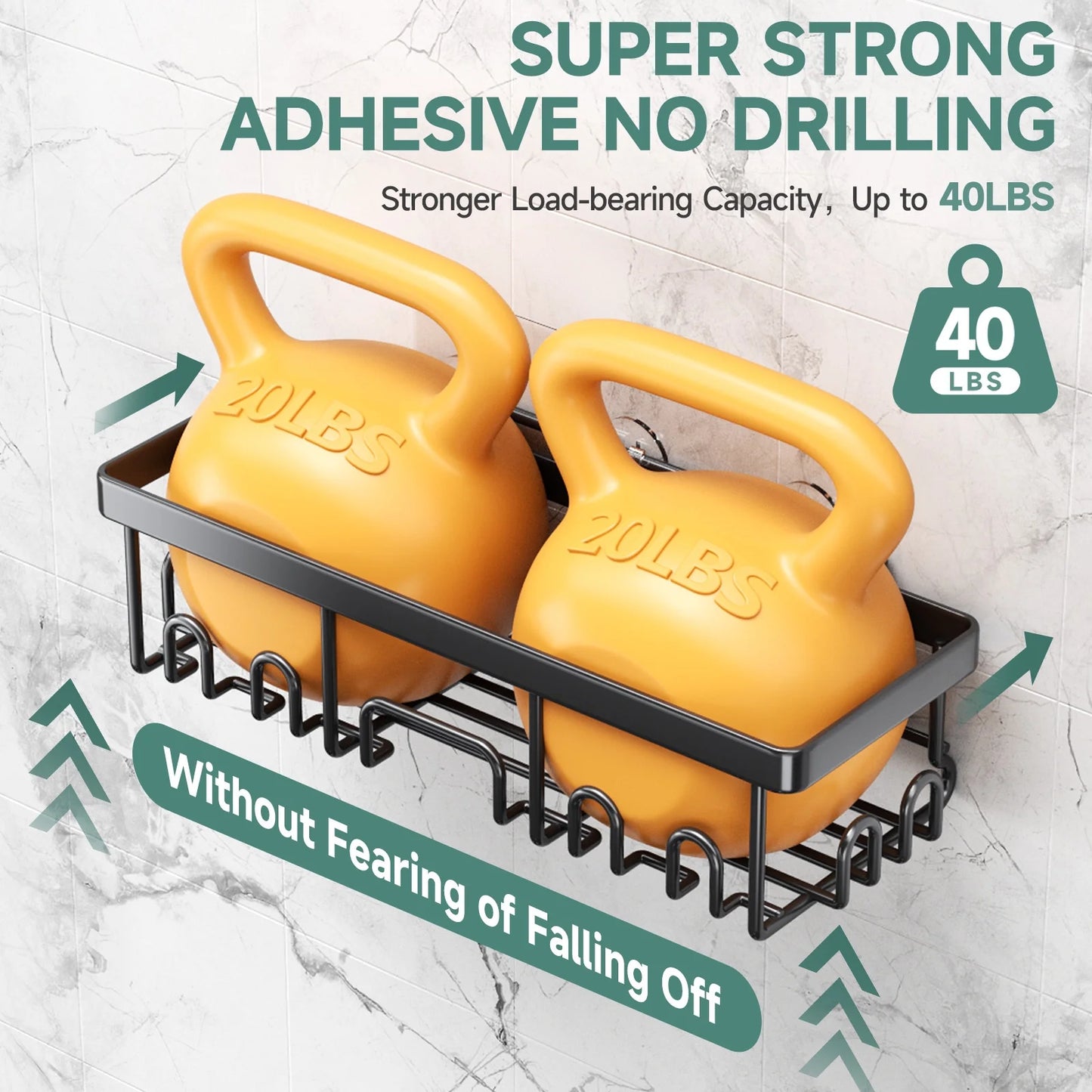 6-Pack Rustproof Waterproof Shower Caddy - No Drill Adhesive Wall Shelves for Heavyweight Storage in Bathroom, Home & Kitchen