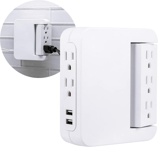 Pro Side-Access Sur Protector with 5 Outlets and 2 USB Ports - Wall Tap Charging Station, 560 Joules, UL Listed, White