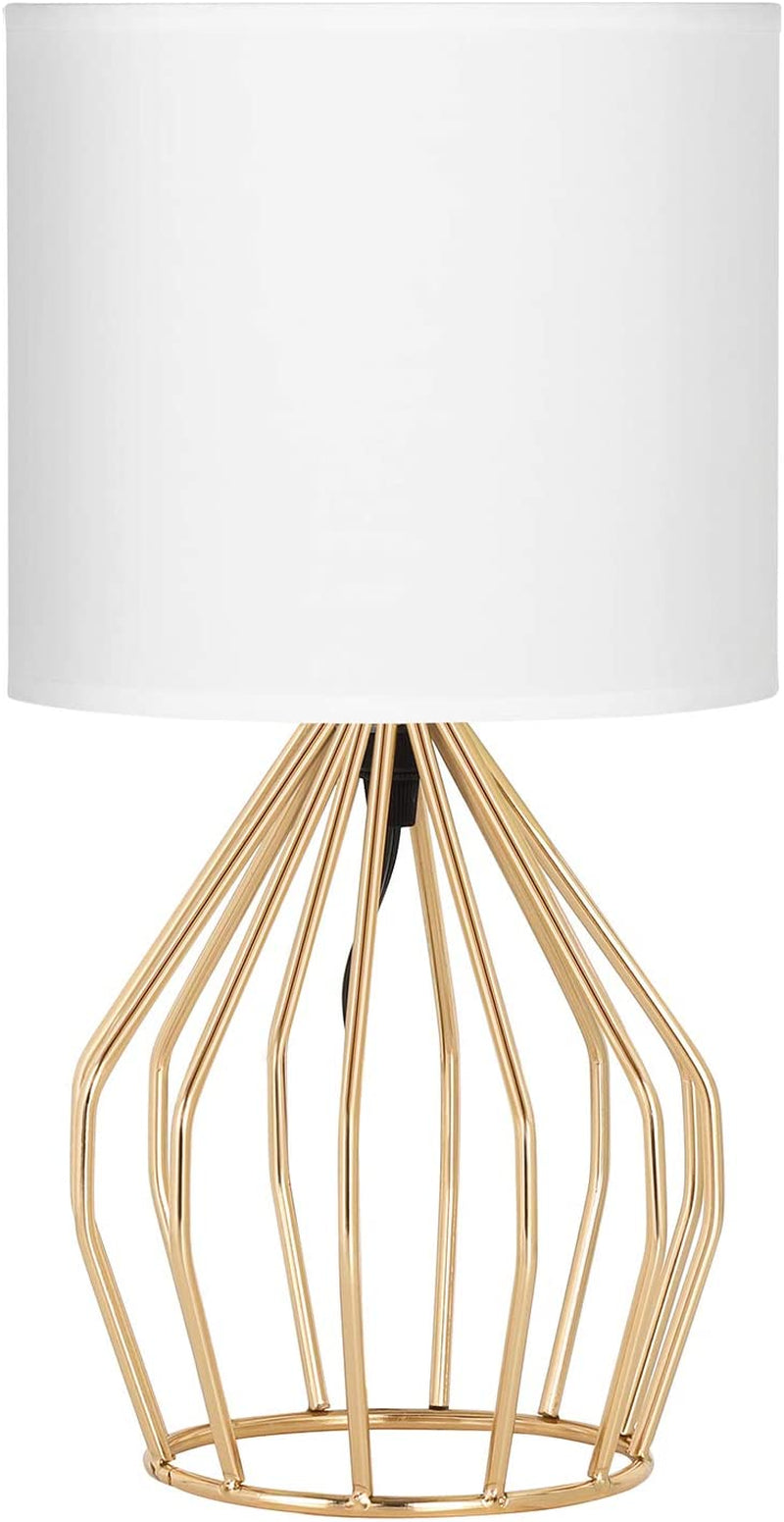 Modern Gold Table Lamp - Stylish Hollow Base with Linen Shade, Perfect Small Bedside Lamp for Bedrooms and Living Rooms