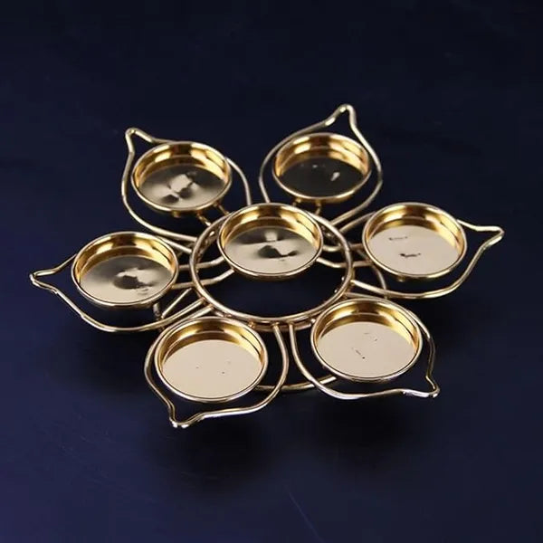 Halo Gold Pillar Candle Holder — Flower Tea-Light Centerpiece
