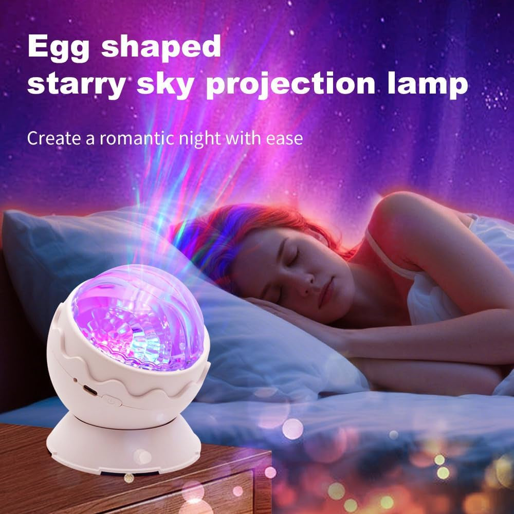 Transform Your Bedroom with the Northern Lights Projector - 8 Stunning Effects & Night Light Egg Cover for Ultimate Relaxation