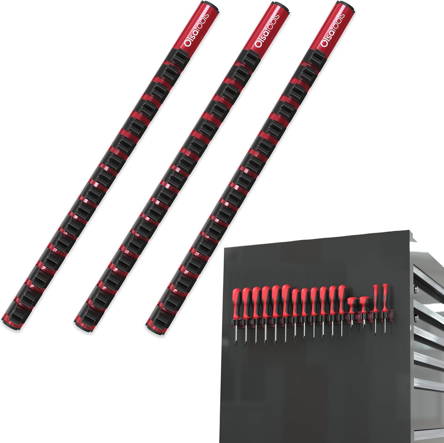 Magnetic Screwdriver Organizer - Professional Tool Holder with Strong Magnets & Foam Backing - Holds 16 Screwdrivers - Red - Part 1008