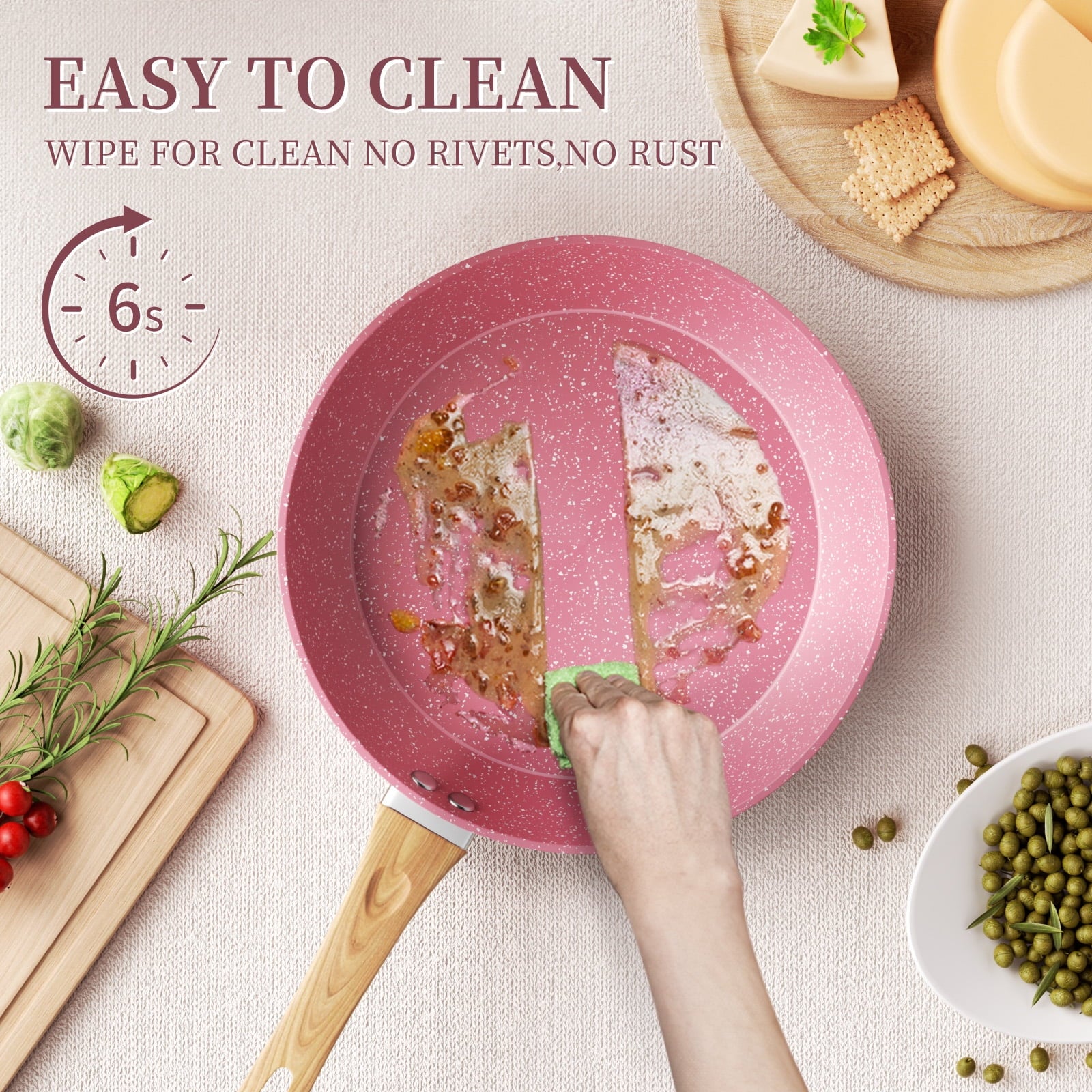 Stylish  6-Piece Nonstick Frying Pan Set in Pink - Includes 8", 9.5", and 11" Pans with Lids