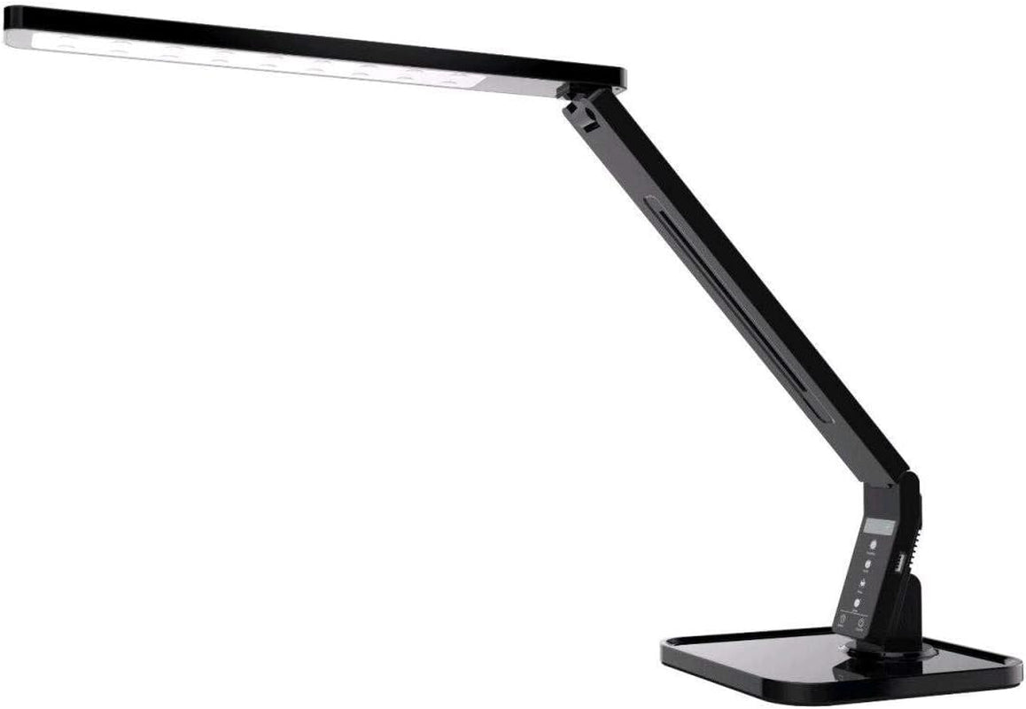 27 LED Eye-Caring Desk Lamp - 5 Brightness Levels, 4 Lighting Modes, Touch Control, USB Charging, Auto Timer - Sleek Black Design