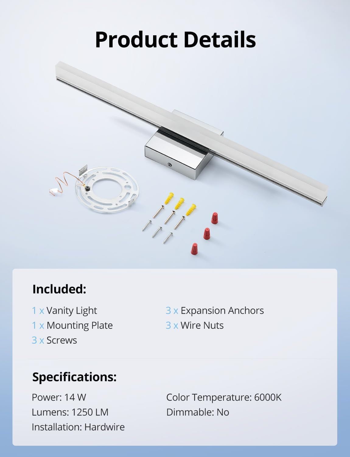 Upgrade Your Bathroom with  24-Inch LED Vanity Light Bar - Modern 14W IP44 Over Mirror Lighting in Cool White 6000K