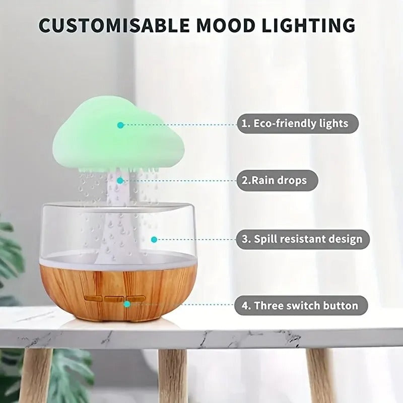 CasaLoom rain cloud humidifier with customisable colour mood lighting and rain drop feature