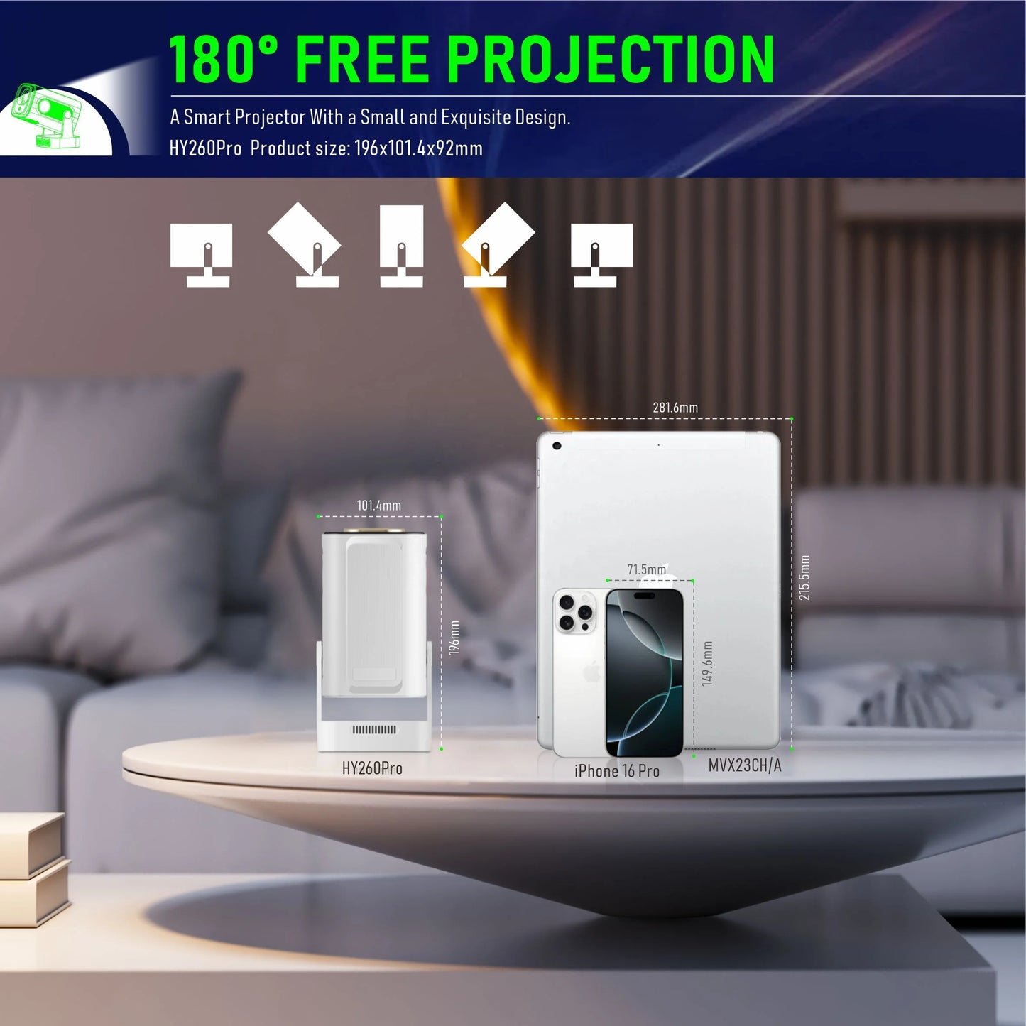 CasaLoom™ HY260 Pro Smart Projector — Auto Focus | 4K Support | 1080P | Short Throw | Home Cinema