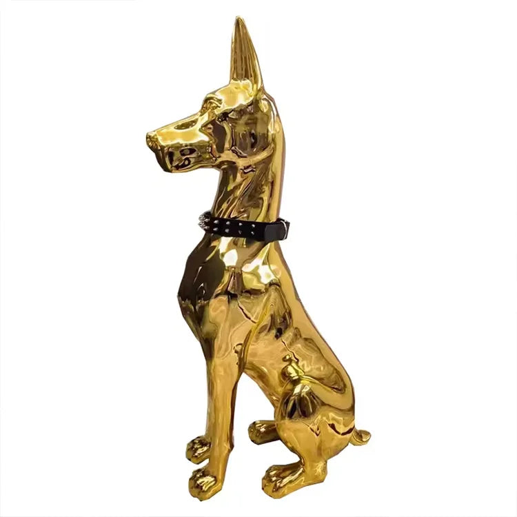 Luxury Electroplated Silver Doberman Sculpture | Modern Chrome Dog Statue – Set of 2