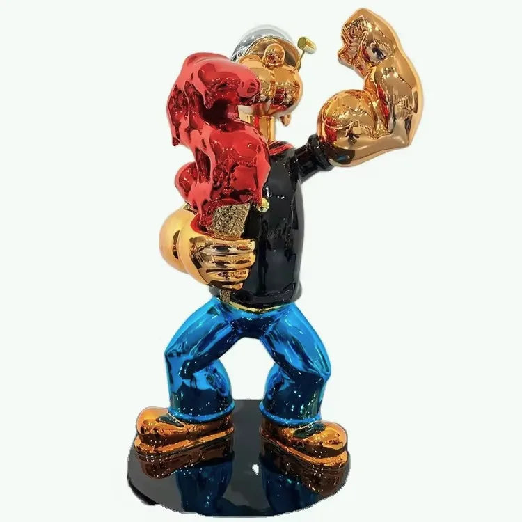 Pop Art Popeye Dollar Sign Statue – Luxury Chrome Resin Sculpture for Modern Home Decor